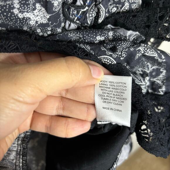 Hunter Bell NYC Black Gray Floral Stripe Eliza Ruffle Lace Top Sz 0 - Picture 7 of 11